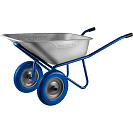 Тачка строительная усиленная ПТ-300 (Зубр), 2 полиуретановых колеса, 240кг, оцинкованное корыто 110л (39911_z01)