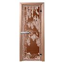 Дверь банная стеклянная Березка 1900х700х6мм с коробом, 2 петли, бронза, правая