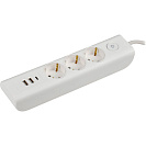 Удлинитель (IEK) Modern белый, 3 места+3 USB, 2м, ПВС 3х1, с з/к 16А 