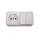 Блок выключателя с розеткой накладной Пралеска (Bylectrica) 2 клавиши, без заземления, белый (В-РЦ-523)