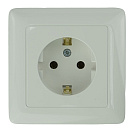 Розетка одинарная встраиваемая Хит (System Electric/Schneider Electric) 16А с заземлением, с рамкой, белая (RS16-134-B)
