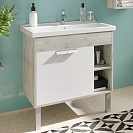 Комплект тумбы Флай-80 белый/дуб Крафт с умывальником Миранда-80 (Aquaton)