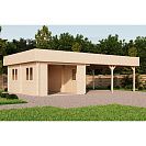 Гараж 52 Дуэт с навесом (Стандарт) 9,5х6м, брус 44 мм