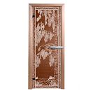 Дверь банная стеклянная Березка 1900х700х6мм с коробом, 2 петли, бронза, левая