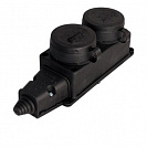 Колодка каучуковая для удлинителя (БелСвет), 16А с заземлением, с крышкой 2 розетки черная IP44